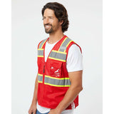 B150-156 Kishigo EV Series® Enhanced Visibility 3 Pocket Mesh Vest Red/ Lime - B153