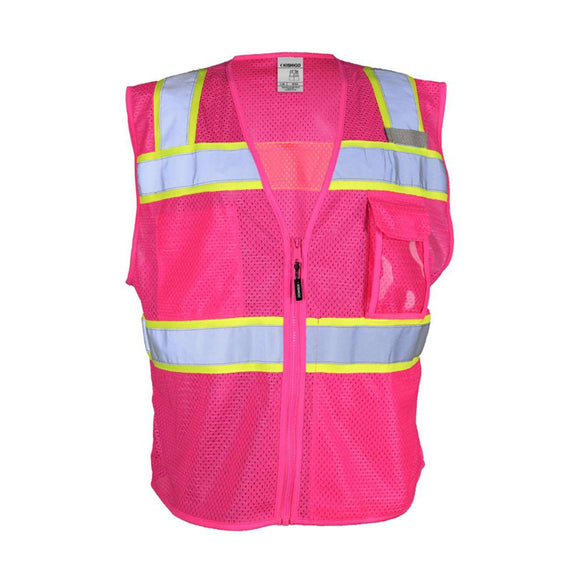 B150-156 Kishigo EV Series® Enhanced Visibility 3 Pocket Mesh Vest Pink/ Lime - B156