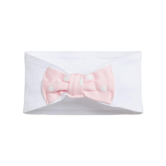 4454 Rabbit Skins Infant Bow Tie Headband White/ Ballerina-White Dot