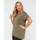 3816 LAT Curvy Collection Women's Fine Jersey Tee Vintage Military Green